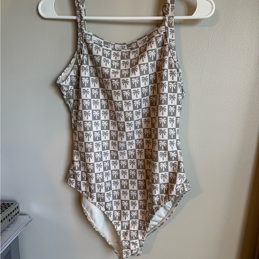 Rylee + Cru Cream Palm Print One Piece